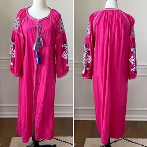 Velzera Fuchsia Hot Pink Embroidered Mumu Caftan Beach Dress 1XL